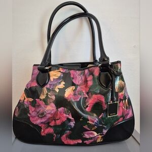 31-CIP NINE WEST FLORAL BLACK TOTE BAG PURSE